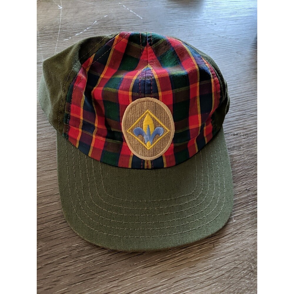 Webelos Cub Scout Hat/Cap M/L Boy Scouts of America BSA Green/Red Plaid